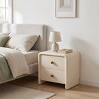 Modern Minimalist MDF Cream Nightstand - 2 Drawers Bedside Table With Rounded Corners & Open Base Storage Cabinet For Bedroom Lumendat