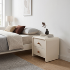 Modern Minimalist MDF Cream Nightstand - 2 Drawers Bedside Table With Rounded Corners & Open Base Storage Cabinet For Bedroom Lumendat