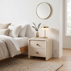 Modern Minimalist MDF Cream Nightstand - 2 Drawers Bedside Table With Rounded Corners & Open Base Storage Cabinet For Bedroom Lumendat