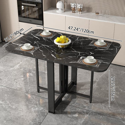 Modern Minimalist Rounded Rectangular Iron MDF Foldable Space-Saving Drop Leaf Dining Table For 4-6 Seats