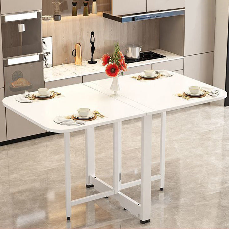 Modern Minimalist Rounded Rectangular Iron MDF Foldable Space-Saving Drop Leaf Dining Table For 4-6 Seats DFM-F
