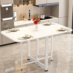 Modern Minimalist Rounded Rectangular Iron MDF Foldable Space-Saving Drop Leaf Dining Table For 4-6 Seats DFM-F