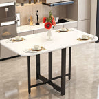 Modern Minimalist Rounded Rectangular Iron MDF Foldable Space-Saving Drop Leaf Dining Table For 4-6 Seats DFM-F