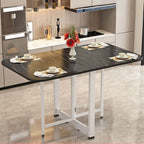Modern Minimalist Rounded Rectangular Iron MDF Foldable Space-Saving Drop Leaf Dining Table For 4-6 Seats DFM-F