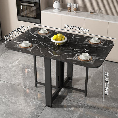 Modern Minimalist Rounded Rectangular Iron MDF Foldable Space-Saving Drop Leaf Dining Table For 4-6 Seats