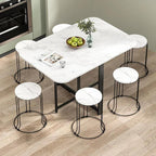 Modern Minimalist Rounded Rectangular Iron MDF Foldable Space-Saving Drop Leaf Dining Table For 4-6 Seats DFM-F