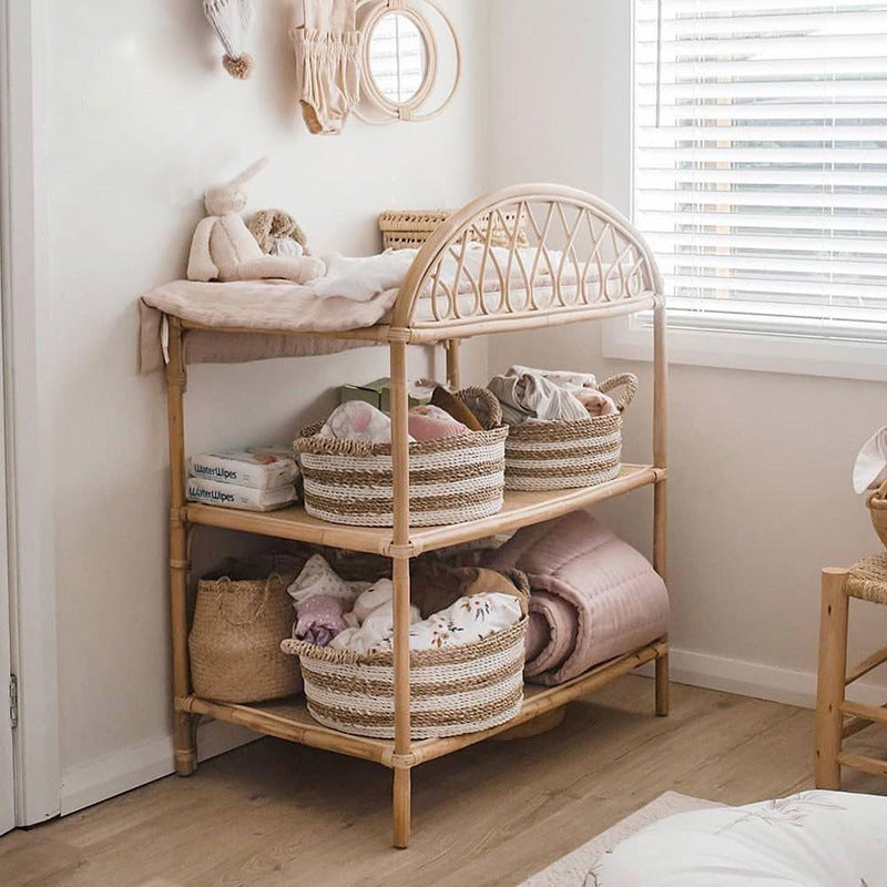 Lumendat Contemporary Nordic Rectangular Genuine Rattan Weaving Kids Display Rack 3-Tier For Living Room Lumendat