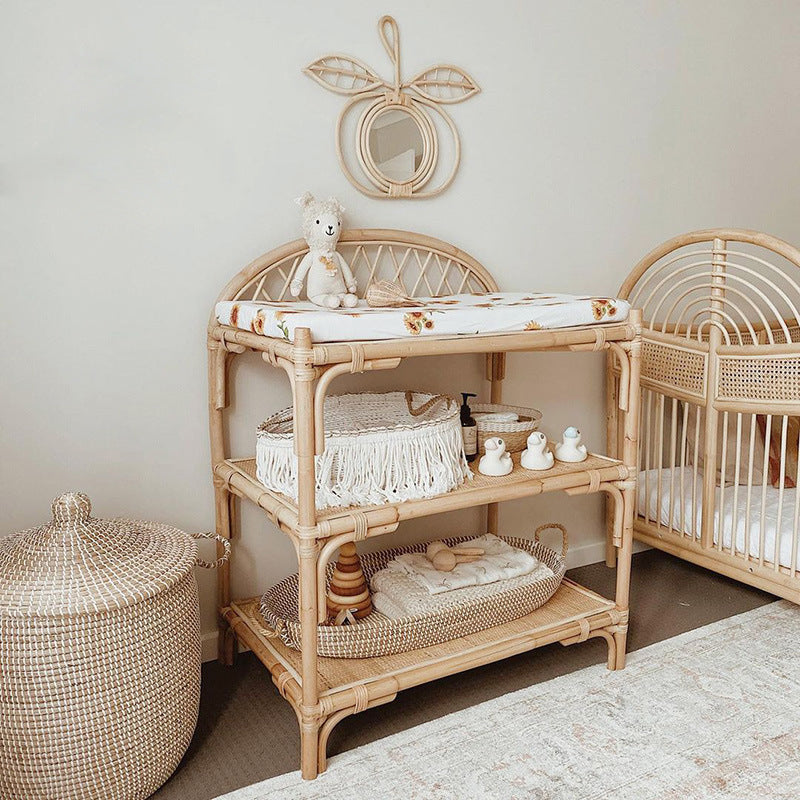 Lumendat Contemporary Nordic Rectangular Genuine Rattan Weaving Kids Display Rack 3-Tier For Living Room Lumendat