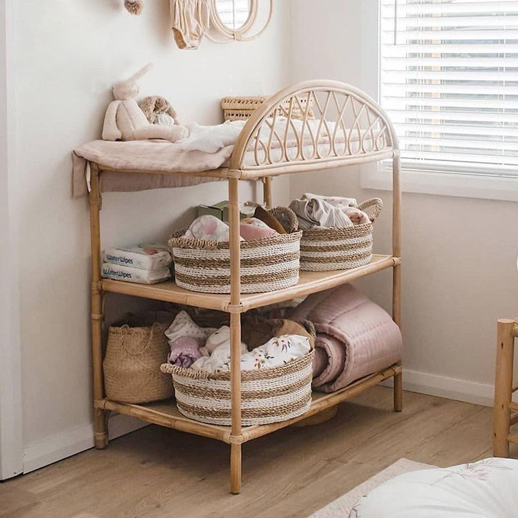 Lumendat Contemporary Nordic Rectangular Genuine Rattan Weaving Kids Display Rack 3-Tier For Living Room Lumendat