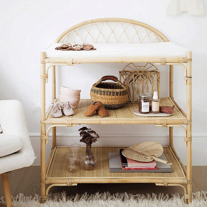 Lumendat Contemporary Nordic Rectangular Genuine Rattan Weaving Kids Display Rack 3-Tier For Living Room Lumendat