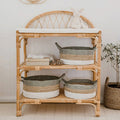 Lumendat Contemporary Nordic Rectangular Genuine Rattan Weaving Kids Display Rack 3-Tier For Living Room Lumendat