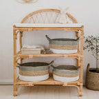 Lumendat Contemporary Nordic Rectangular Genuine Rattan Weaving Kids Display Rack 3-Tier For Living Room Lumendat