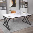 Stone Slab Top Office Desk with Carbon Steel Frame - Modern Minimalist Rectangular Desk for Home Office DFM-F