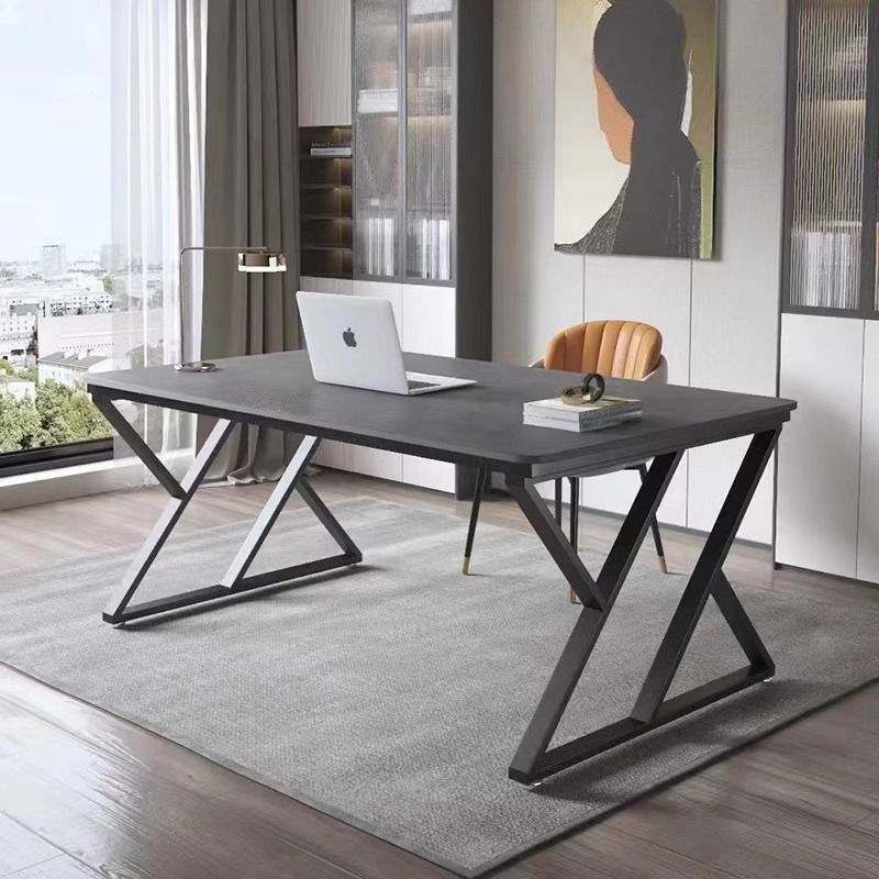 Stone Slab Top Office Desk with Carbon Steel Frame - Modern Minimalist Rectangular Desk for Home Office DFM-F