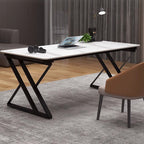 Stone Slab Top Office Desk with Carbon Steel Frame - Modern Minimalist Rectangular Desk for Home Office DFM-F