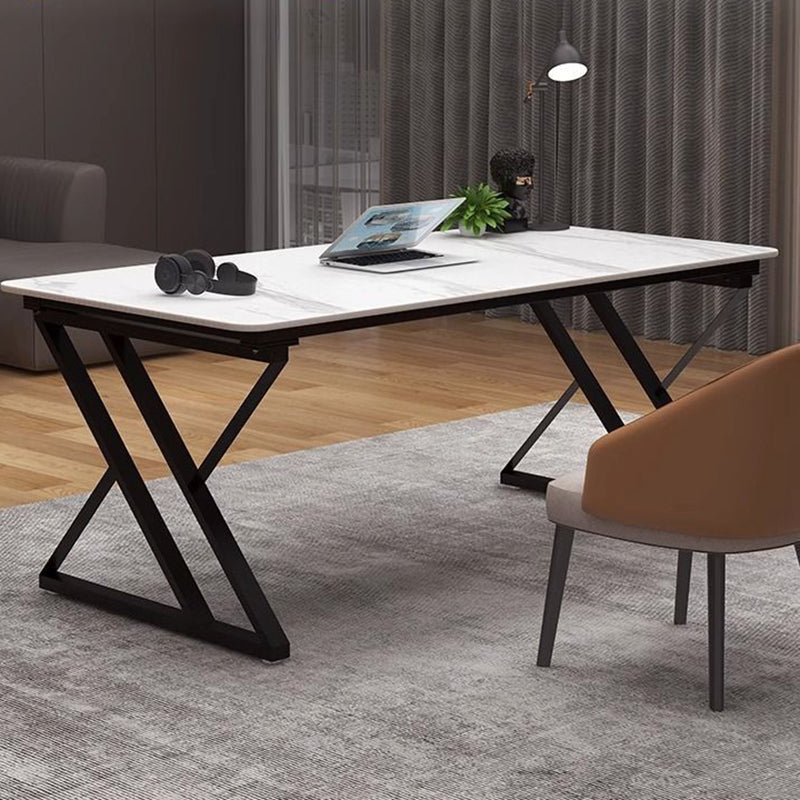 Stone Slab Top Office Desk with Carbon Steel Frame - Modern Minimalist Rectangular Desk for Home Office DFM-F
