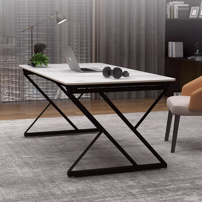 Stone Slab Top Office Desk with Carbon Steel Frame - Modern Minimalist Rectangular Desk for Home Office DFM-F