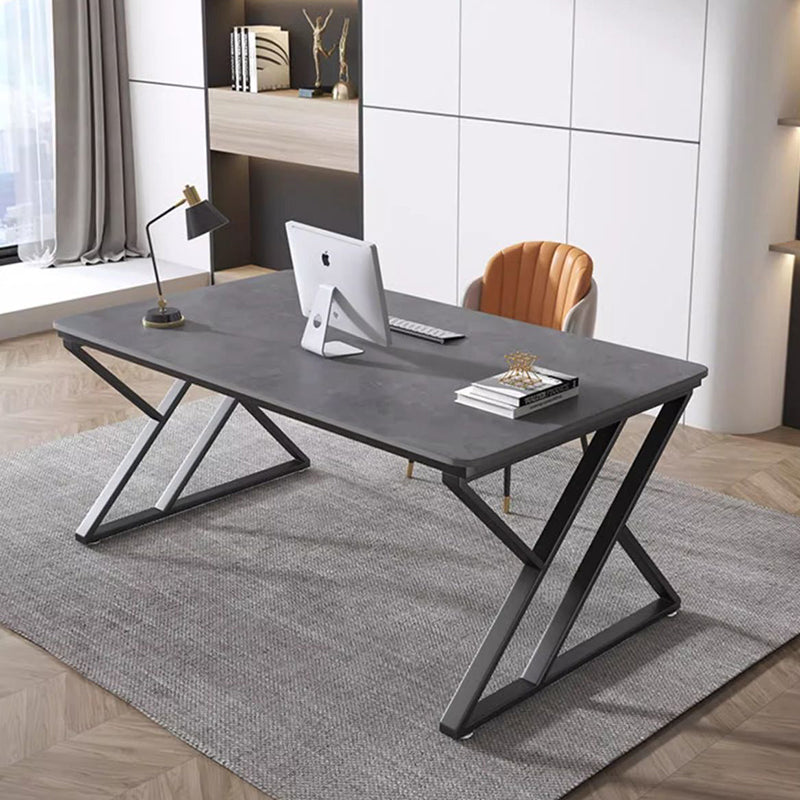 Stone Slab Top Office Desk with Carbon Steel Frame - Modern Minimalist Rectangular Desk for Home Office DFM-F