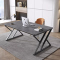 Stone Slab Top Office Desk with Carbon Steel Frame - Modern Minimalist Rectangular Desk for Home Office DFM-F