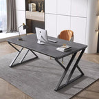 Stone Slab Top Office Desk with Carbon Steel Frame - Modern Minimalist Rectangular Desk for Home Office DFM-F