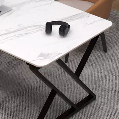 Stone Slab Top Office Desk with Carbon Steel Frame - Modern Minimalist Rectangular Desk for Home Office