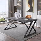 Stone Slab Top Office Desk with Carbon Steel Frame - Modern Minimalist Rectangular Desk for Home Office DFM-F