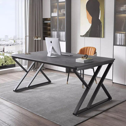 Stone Slab Top Office Desk with Carbon Steel Frame - Modern Minimalist Rectangular Desk for Home Office