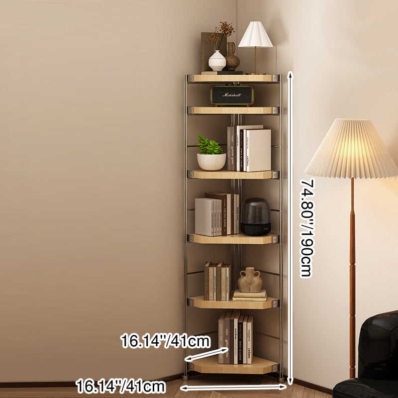 Modern Minimalist Particleboard & Steel Triangle Corner Shelf Unit With 4-Tiers For Living Room And Home Office DFM-F