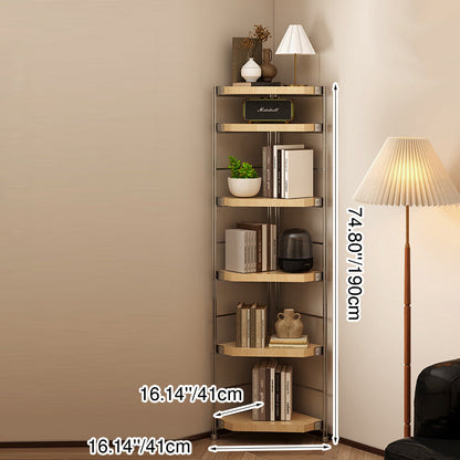 Modern Minimalist Particleboard & Steel Triangle Corner Shelf Unit With 4-Tiers For Living Room And Home Office