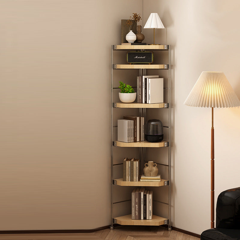 Modern Minimalist Particleboard & Steel Triangle Corner Shelf Unit With 4-Tiers For Living Room And Home Office DFM-F