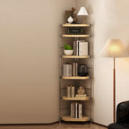 Modern Minimalist Particleboard & Steel Triangle Corner Shelf Unit With 4-Tiers For Living Room And Home Office DFM-F