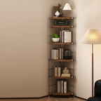 Modern Minimalist Particleboard & Steel Triangle Corner Shelf Unit With 4-Tiers For Living Room And Home Office DFM-F