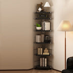 Modern Minimalist Particleboard & Steel Triangle Corner Shelf Unit With 4-Tiers For Living Room And Home Office DFM-F