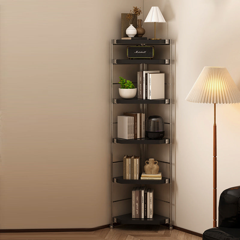 Modern Minimalist Particleboard & Steel Triangle Corner Shelf Unit With 4-Tiers For Living Room And Home Office DFM-F