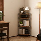 Modern Minimalist Particleboard & Steel Triangle Corner Shelf Unit With 4-Tiers For Living Room And Home Office DFM-F