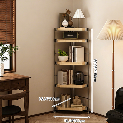 Modern Minimalist Particleboard & Steel Triangle Corner Shelf Unit With 4-Tiers For Living Room And Home Office