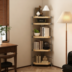 Modern Minimalist Particleboard & Steel Triangle Corner Shelf Unit With 4-Tiers For Living Room And Home Office DFM-F