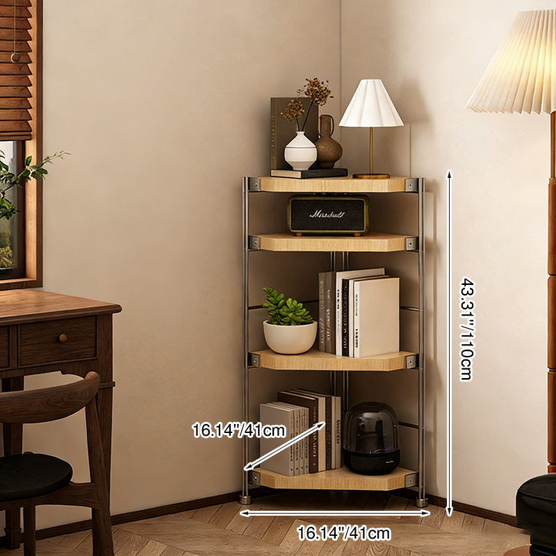 Modern Minimalist Particleboard & Steel Triangle Corner Shelf Unit With 4-Tiers For Living Room And Home Office DFM-F