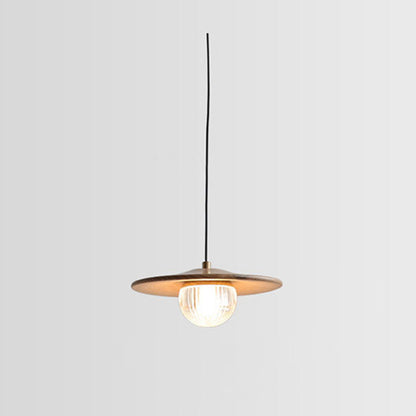 Traditional Japanese Dome Orb UFO Shape Walnut Injection Molding 1 - Light Pendant Light For Dining Room