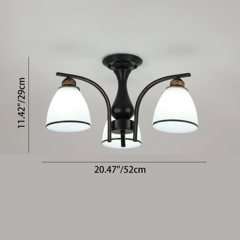 Contemporary Nordic Iron Glass Mushroom 3/5/6/8/10-light Semi-flush Mount Ceiling Light for Living Room