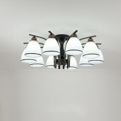 Contemporary Nordic Iron Glass Mushroom 3/5/6/8/10-light Semi-flush Mount Ceiling Light for Living Room