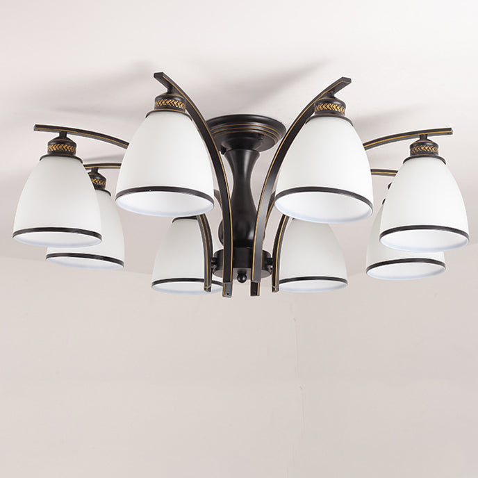 Contemporary Nordic Iron Glass Mushroom 3/5/6/8/10-light Semi-flush Mount Ceiling Light for Living Room