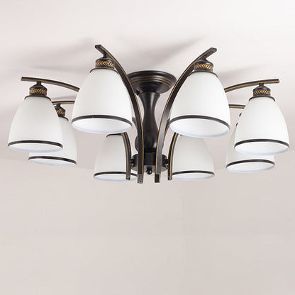 Contemporary Nordic Iron Glass Mushroom 3/5/6/8/10-light Semi-flush Mount Ceiling Light for Living Room
