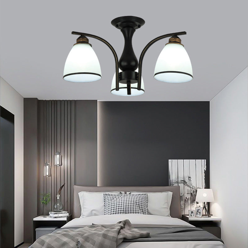 Contemporary Nordic Iron Glass Mushroom 3/5/6/8/10-light Semi-flush Mount Ceiling Light for Living Room