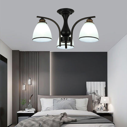 Contemporary Nordic Iron Glass Mushroom 3/5/6/8/10-light Semi-flush Mount Ceiling Light for Living Room