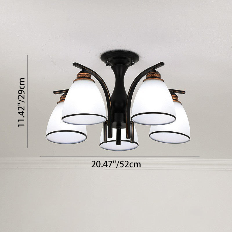 Contemporary Nordic Iron Glass Mushroom 3/5/6/8/10-light Semi-flush Mount Ceiling Light for Living Room