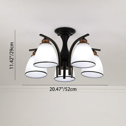 Contemporary Nordic Iron Glass Mushroom 3/5/6/8/10-light Semi-flush Mount Ceiling Light for Living Room
