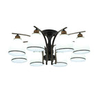 Contemporary Nordic Iron Glass Mushroom 3/5/6/8/10-light Semi-flush Mount Ceiling Light for Living Room