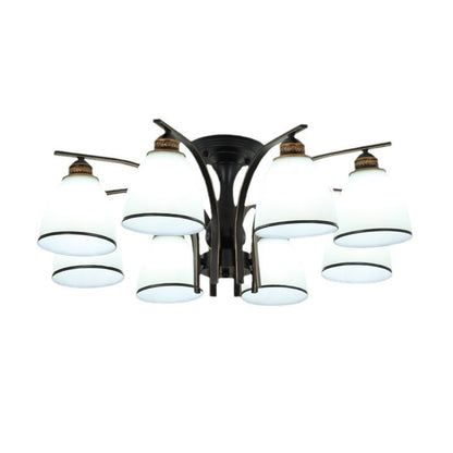 Contemporary Nordic Iron Glass Mushroom 3/5/6/8/10-light Semi-flush Mount Ceiling Light for Living Room
