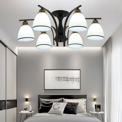 Contemporary Nordic Iron Glass Mushroom 3/5/6/8/10-light Semi-flush Mount Ceiling Light for Living Room